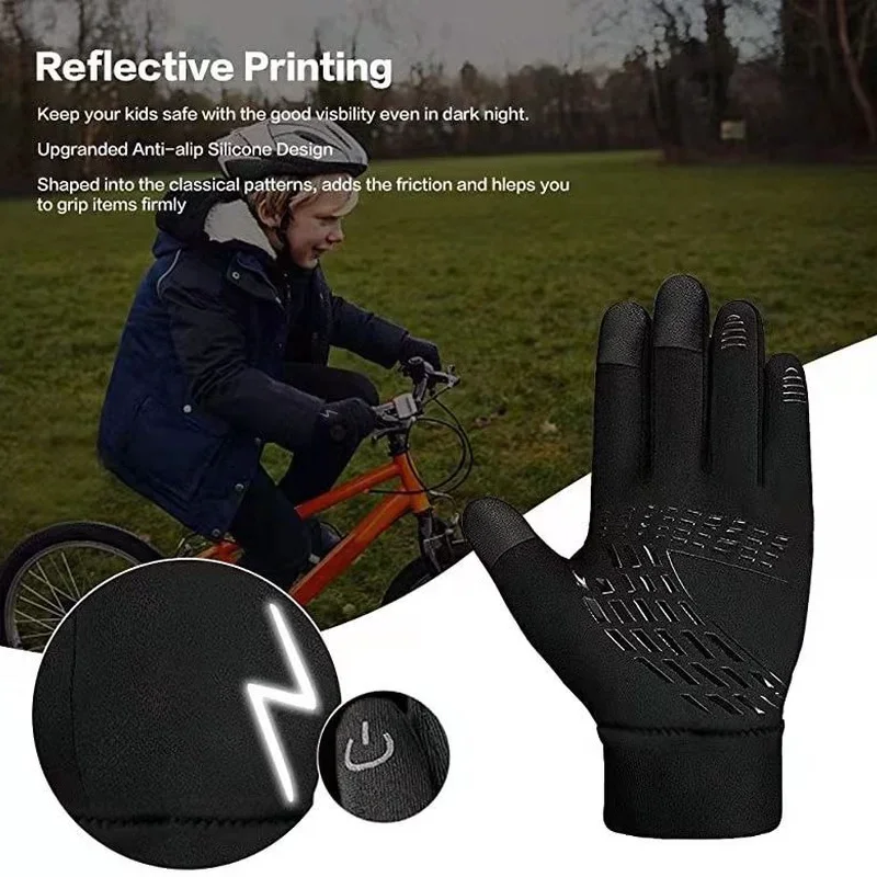 Cycling gloves sport gloves winter gloves Winter children bicycle riding gloves warm non-slip waterproof touch screen outdoor sport bike cycling skiing full-finger gloves