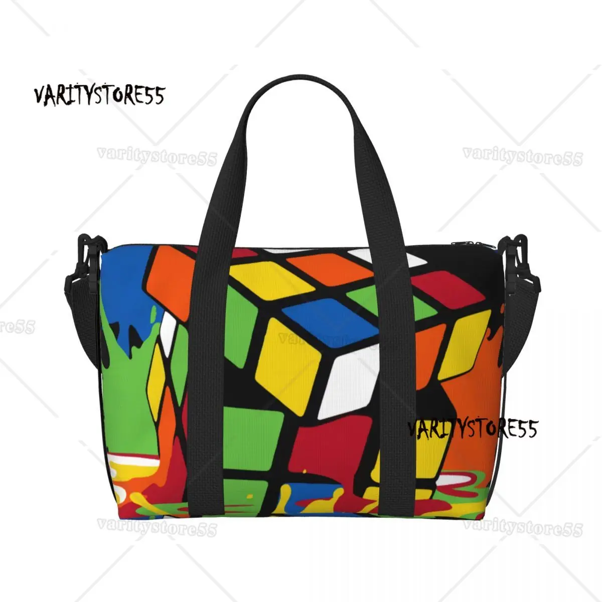 Large Melting Rubiks Cube Tote Bag Women Geometric Math Magic Shoulder Shopping Gym Beach Travel Bag