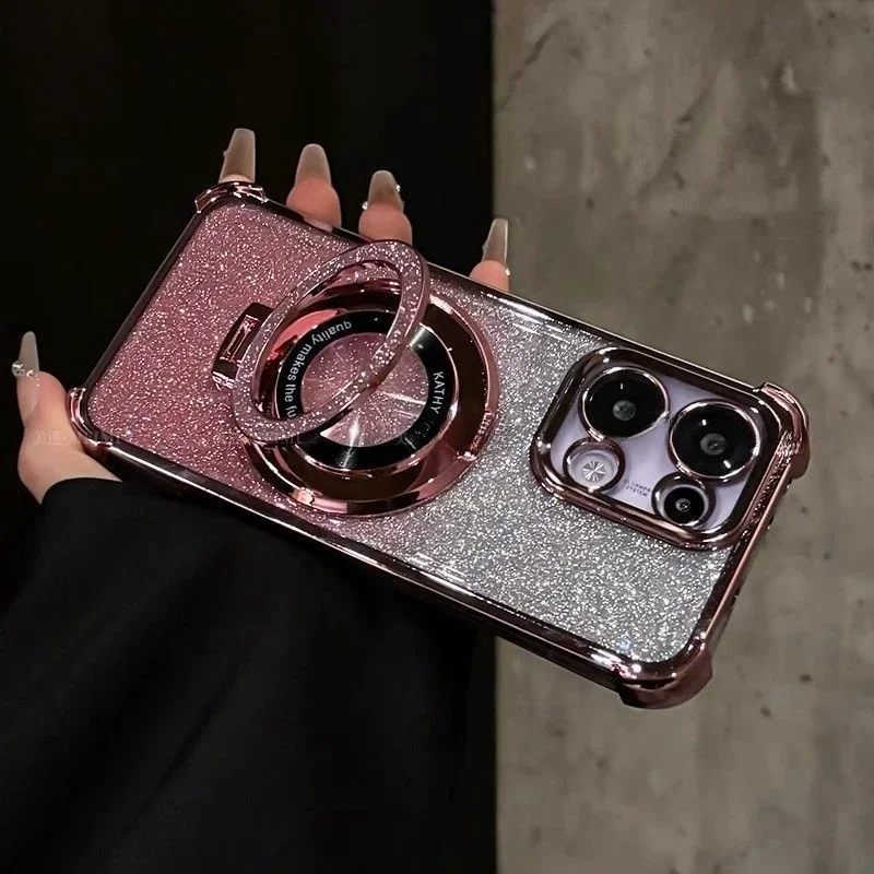 Glitter Magnetic Mirror Holder Phone Case