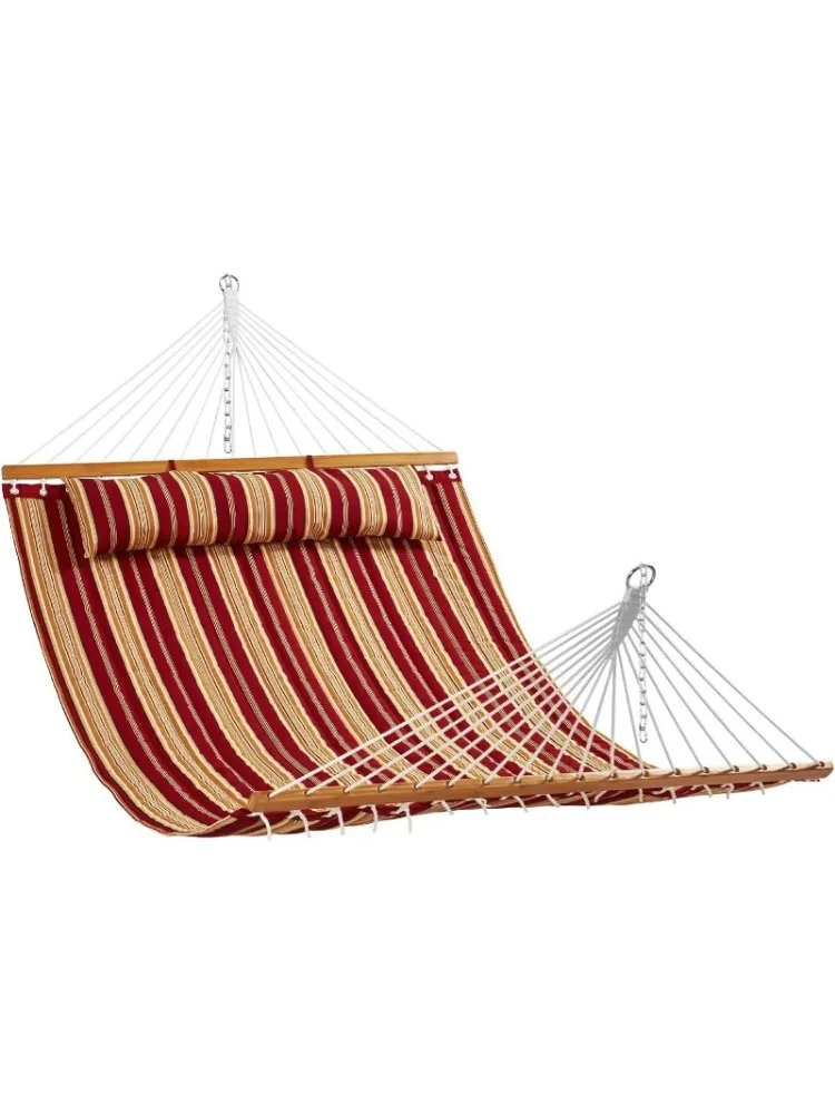 Double Quilted Fabric Hammock, 12 FT Double Hammock with Hardwood Spreader Bars, 2 Person Quilted Hammock