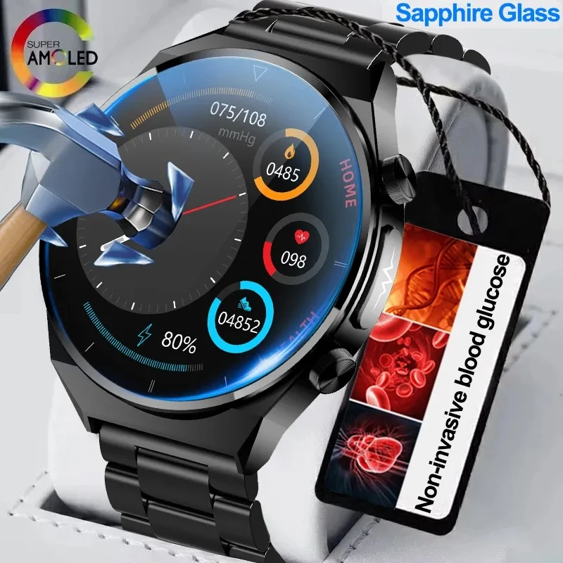 

2023 Sapphire Glass Blood Glucose Smart Watch Men Full Touch Screen BT Call Sports Watches Laser Treatment Three High Smartwatch