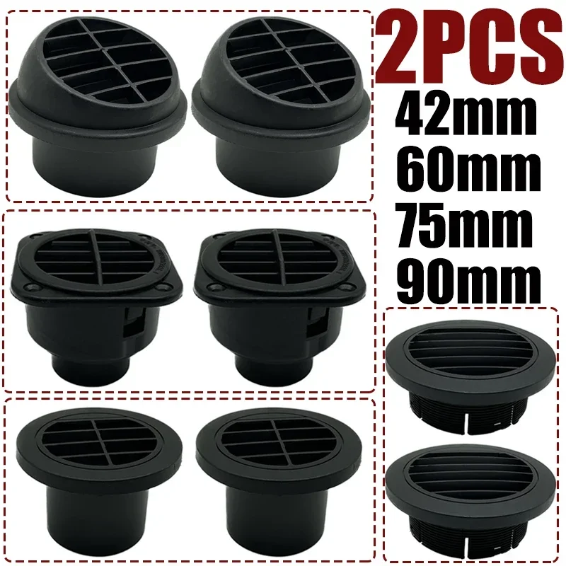 Car Heater Accessories 2X 42mm/60mm/75mm/90mm Warm Heater Parking Heater Air Vent Car Ducting Duct Air Outlet Black For Webasto Truck Auto Parts