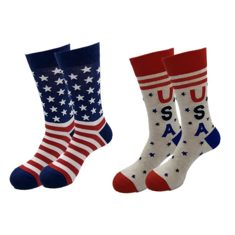 2 Pairs of American Flag Style Personality Stripes Star Letters USA Men's Jacquard Stockings