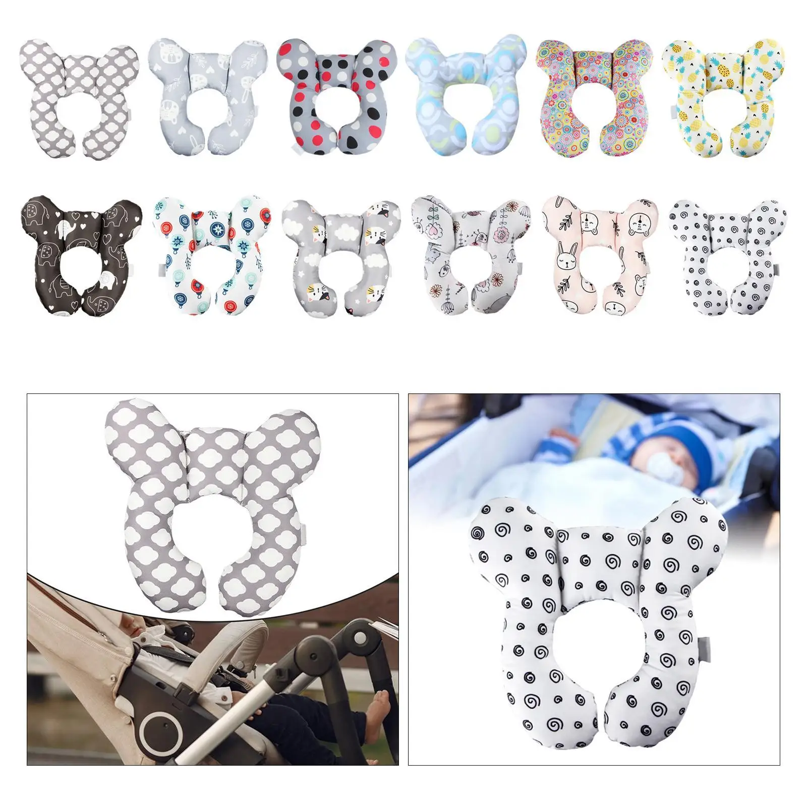 Baby Neck Pillow Ergonomic Headrest Soft Head and Neck Support Pillow for Pushchair Travel Car Seat Stroller 0-2 Years Old Baby