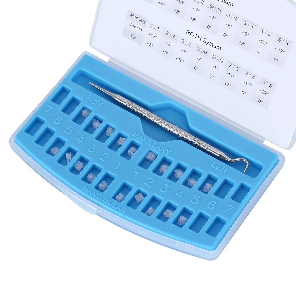 AZDENT Zahnspange, kieferorthopädische Zahnspange, selbstligierendes Keramikmaterial, durchscheinend, klar, Roth/MBT 0,022 Haken 3-4-5 mit Werkzeug – Detail 9