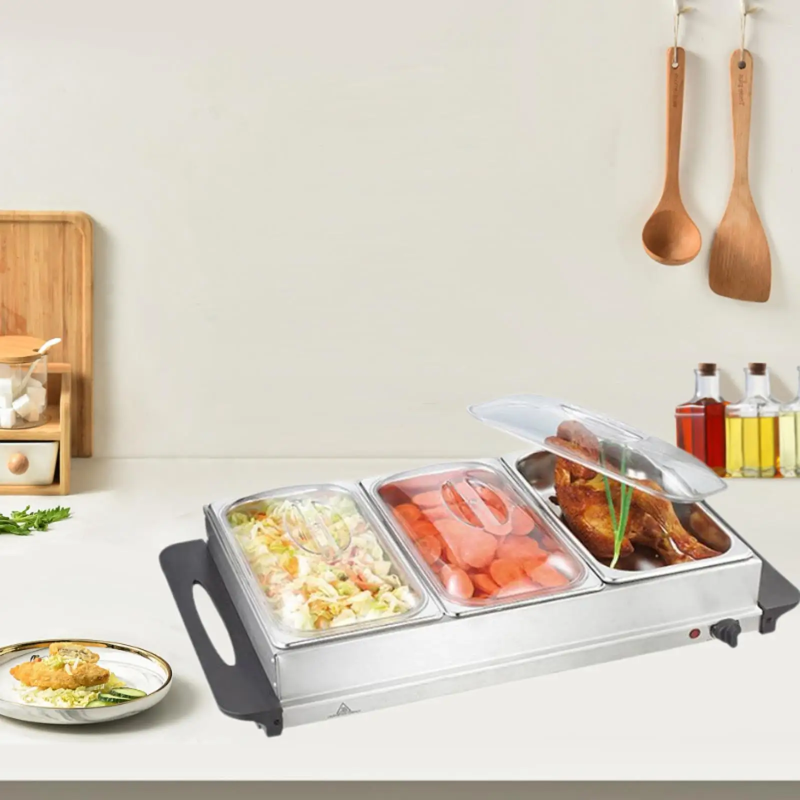 Electric et Server Tray Adjustable Temperature Stainless Steel Insulated Tray for Weddings Dinners Parties Kitchen Holidays