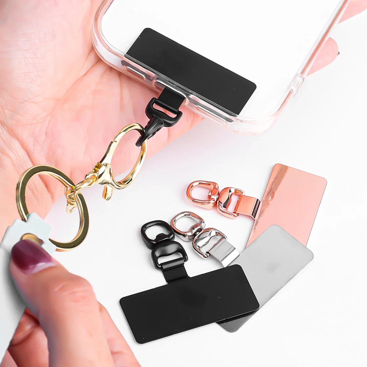 Stainless Steel Phone Tether Tab 360 Degree Rotatable Anti-lost Crossbody Wrist Strap Metal Gasket Patches Phone Case for iphone