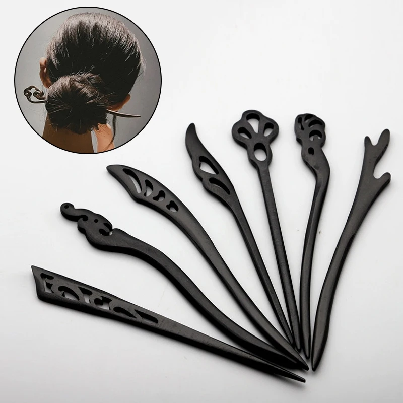 

Ancient Style Hanfu Hair Fork Hand-carved Black Ebony Wooden Hairpin Antiquity Chinese Hair Accessories Retro Stlye Hair Jewelry
