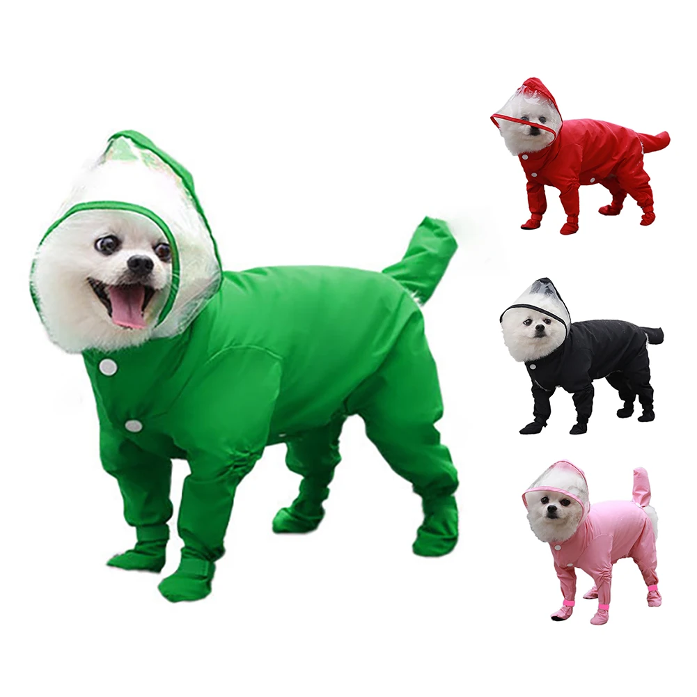 

Dog Raincoat With Rain Boots Set Windproof Pet Rain Coat With Clear Hood Puppy Clothes For Small Medium Dogs Wholesale