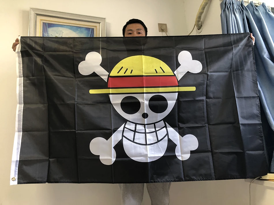 SKY FLAG pirate Monkey D. Luffy Skull Flag 90*150CM Polyester straw hat  pirates trumpet banner flag home decor - AliExpress