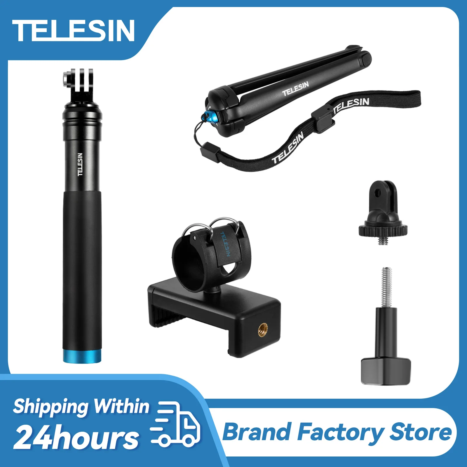 TELESIN 알루미늄 합금 삼각대 포함 셀카봉, 고프로 히어로 11, 10, 9, 8, 7, 5, DJI 오즈모 액션 3 액션 카메라 스마트폰용, 90cm