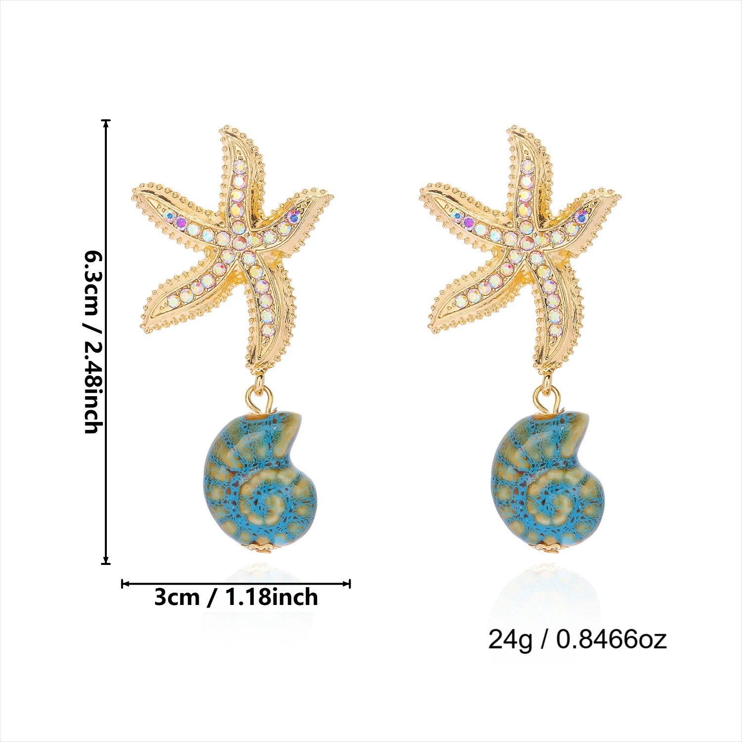 Sommerliche Boho-Ohrringe mit Strass und Seesternen für Damen, trendige Keramik-Muschel-Ohrhänger, Schmuck-Accessoires für Feiertage und Partys – Detail 7