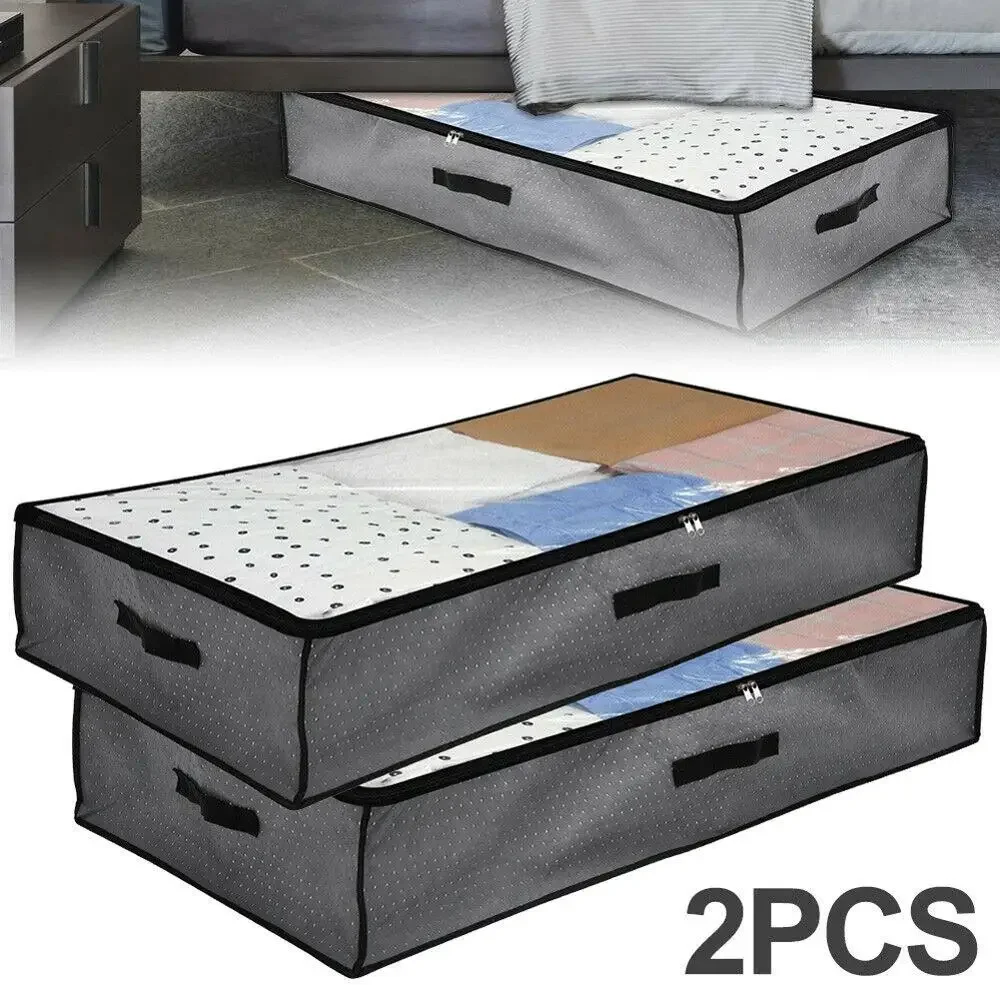 Foldable Under Bed Storage Bags Large Capacity Breathable Underbed Storage Bins Thick Clothes Boxes Zippered Organizer