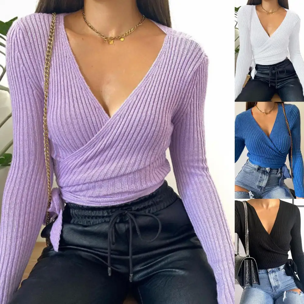 

Winter Spring Women Casual Long Sleeve Knit Sexy Deep V Neck Pullover Sweater Female Basic Pull Tops Fashion Blouses Clothes