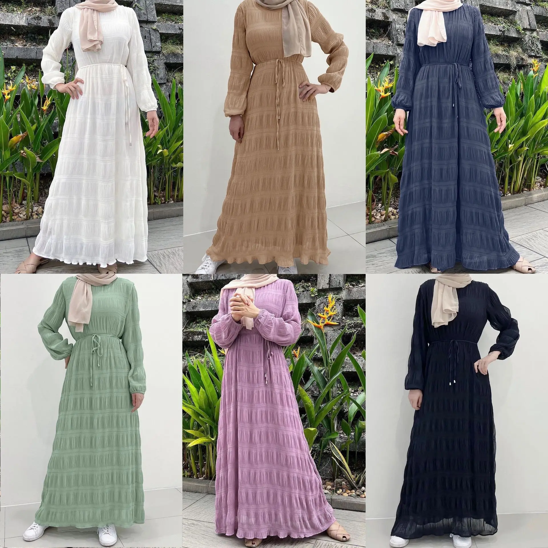 

Ramadan Middle East Muslim Robe Jilbab Abaya Solid Color Chiffon Long Sleeve Dress Malaysia Indonesia Women's Clothing Abayas