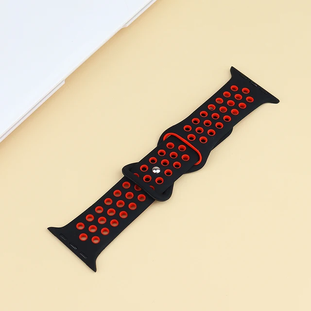 Silicone Strap For Apple Watch Band 44mm 40mm 42mm 38mm 44 mm watchband Breathable bracelet Apple watch 6 Strap iWatch 7 5 4 se 13 Black red