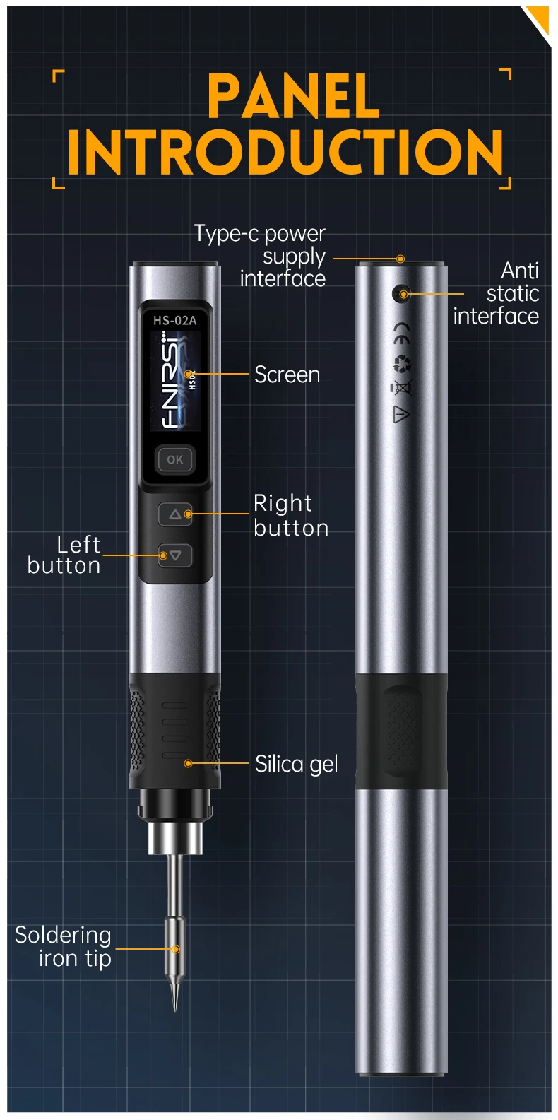 HS-02A HS-02B Intelligent Electric Soldering Iron 24V 100-450 ℃ Welding Material