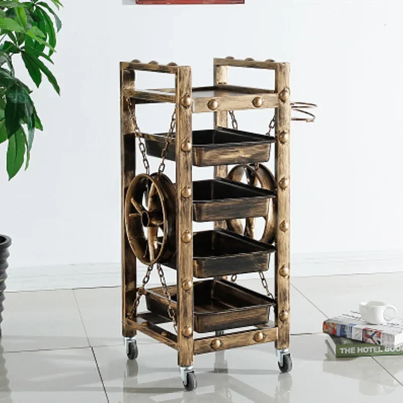 Beauty Salon Cart with Universal Wheels Multilayer Storage for Hairdresser Tools Elegance Fashion Retro