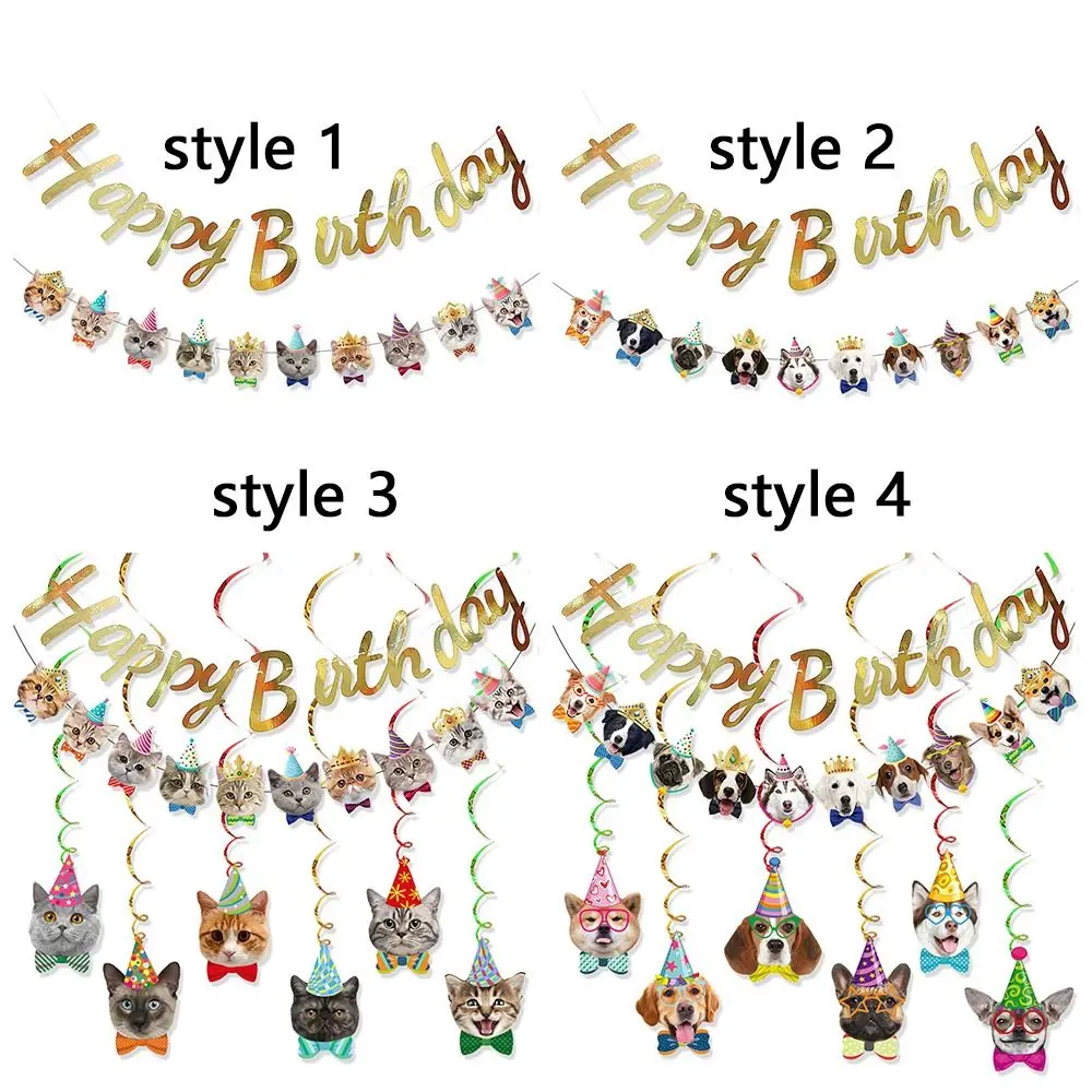 Cartoon Pattern Happy Birthday Banner Paper Cute Animal Pet Theme Banner DIY Decoration Lucky Hanging Flag