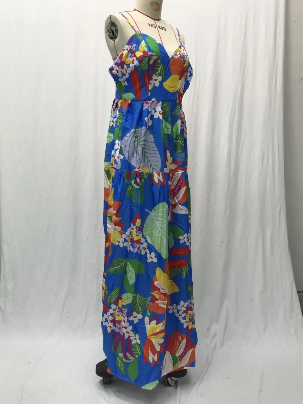 Color Flower Print Spaghetti Strap Evening Dresses Women Temperament Sexy V-neck Backless Beach Vacation Party Long Dress Female