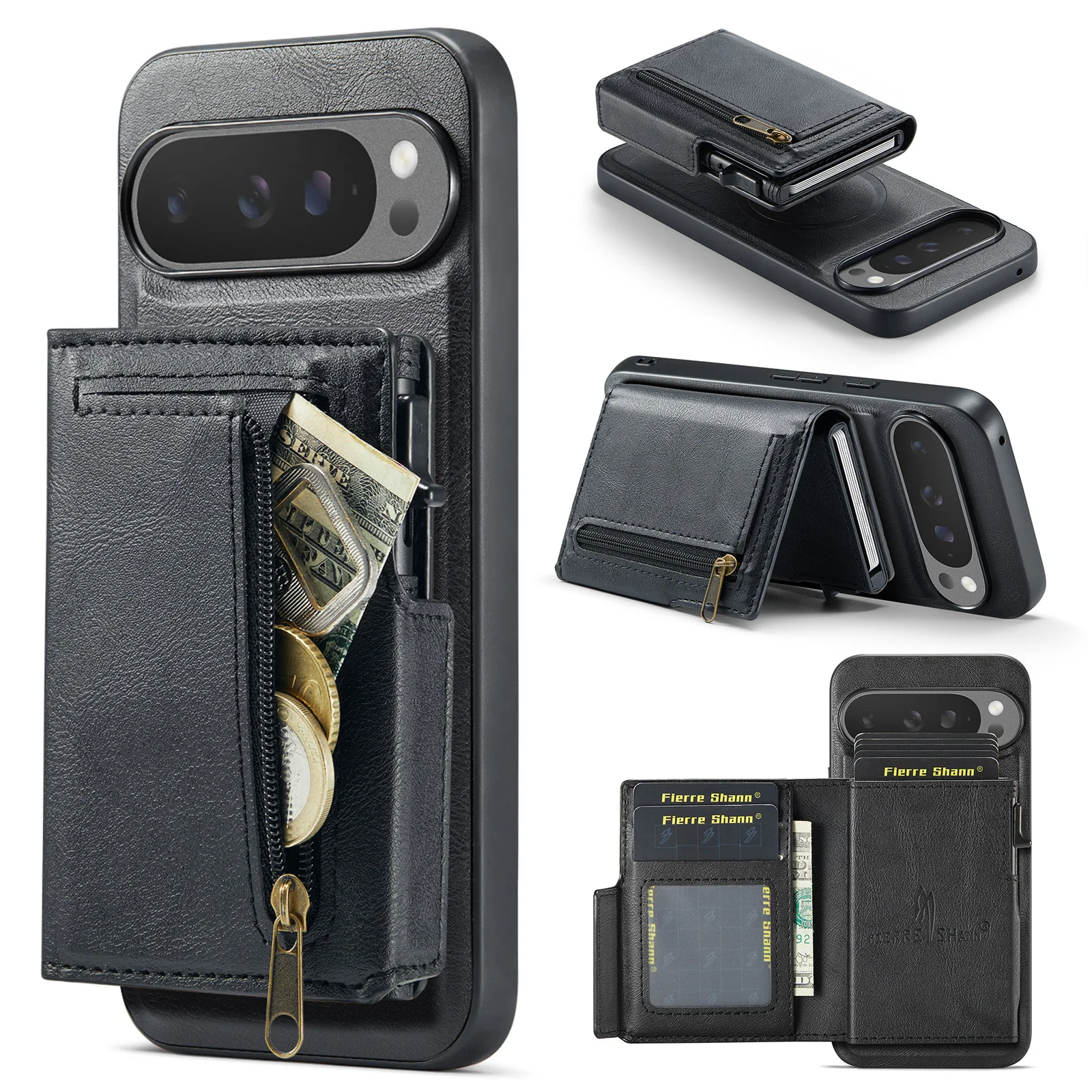 Magnetic Detachable Card Holder Phone Case with Oil Wax Texture