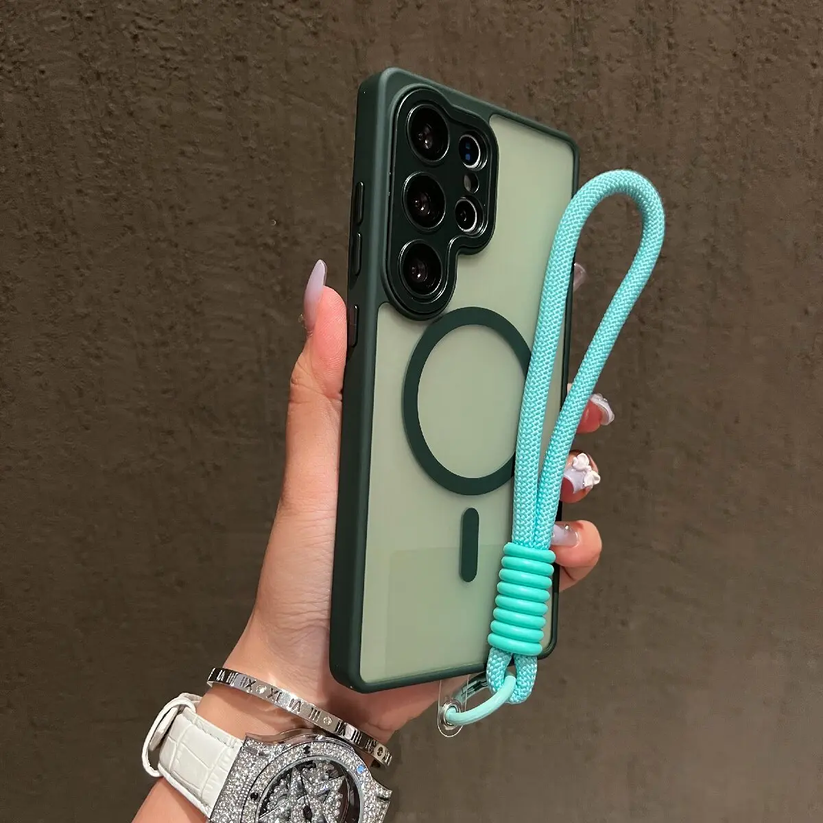 Luxury Matte Translucent Magnetic Phone Case with Lanyard