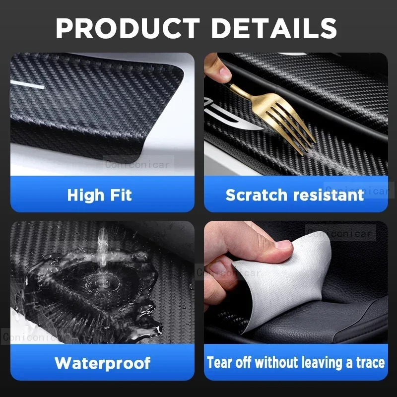 Durable Carbon Fiber Leather Car Door Sill and Trunk Protection Stickers