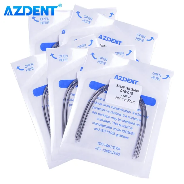 5 Packs Dental Orthodontic Stainless Steel Arch Wire AZDENT Round Rectangular Natural Form 10pcs/Pack