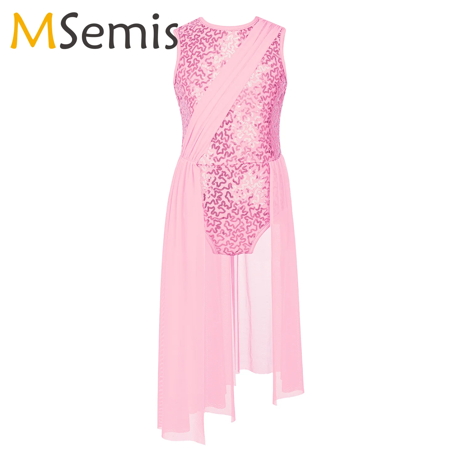 

Shiny Sequins Ballet Dance Dress Kids Girls Contemporary Lyrical Dance Costume Sleeveless Mesh Gymnastics Leotard Dancewear