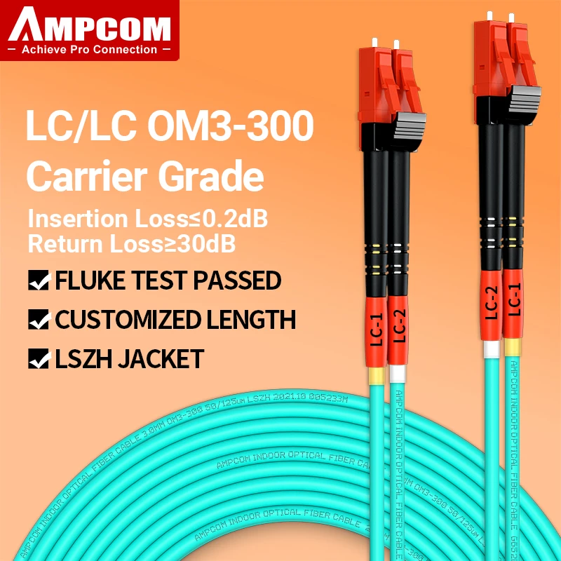 AMPCOM OM3 LC to LC UPC Fiber Optical Patch Cable Multimode Duplex MMF ...