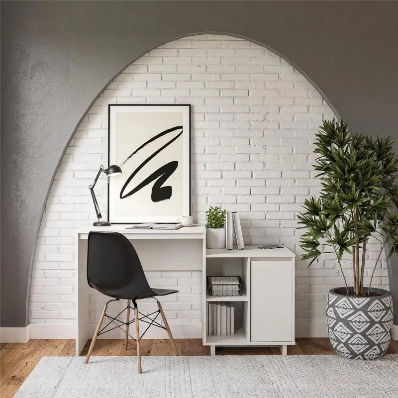 

Computer Desk / Cabinet Combo with Wireless Charging Port, White