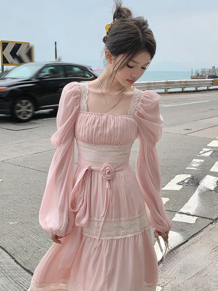 2024 Summer Woman French Elegant Lace Midi Dress Party Long