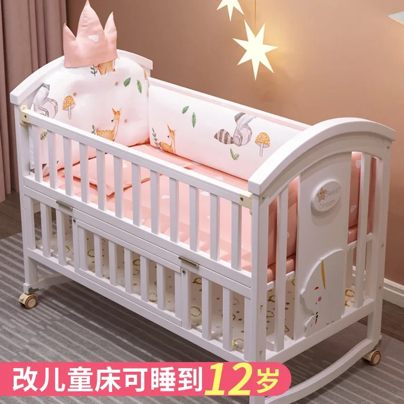 Baby Crib Solid Wood Splicing Big Bed European Multi-functional Baby Bb Crib Cradle Newborn Mobile portable bed in bed multifunctional foldable bionic anti pressure bb baby crib baby bed genuine baby beds baby crib