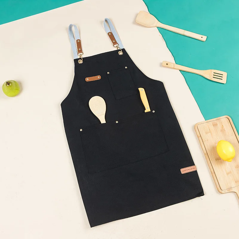 C799 Neck Apron Chef  Work Apron Canvas Kitchen Aprons for Woman Men Chef Work Apron for Grill Restaurant Bar Shop Cafes Beauty