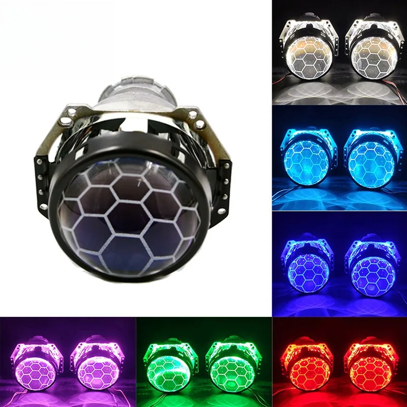 2.5 인치 H4 H7 HID 블루 허니컴 바이 제논 프로젝터 렌즈 자동차 헤드 라이트 H1 자동차 오토바이 어셈블리