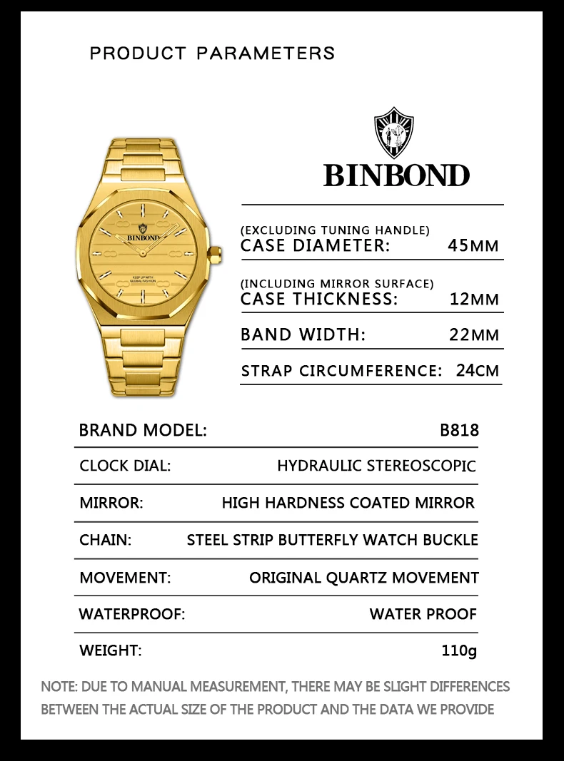 BINBOND 818 Stainless Steel Quartz Fashion Watch description image 7
