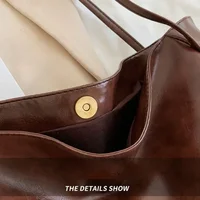Sac fourre-tout en cuir PU souple pour femme, sac à bandoulière rétro, sacs de seau portables décontractés, poudres sous les bras, grande capacité, mode initiée 4