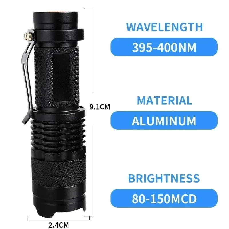 Compact LED UV Blacklight Torch - Ultraviolet Stain & Pet Urine Detector Lamp
