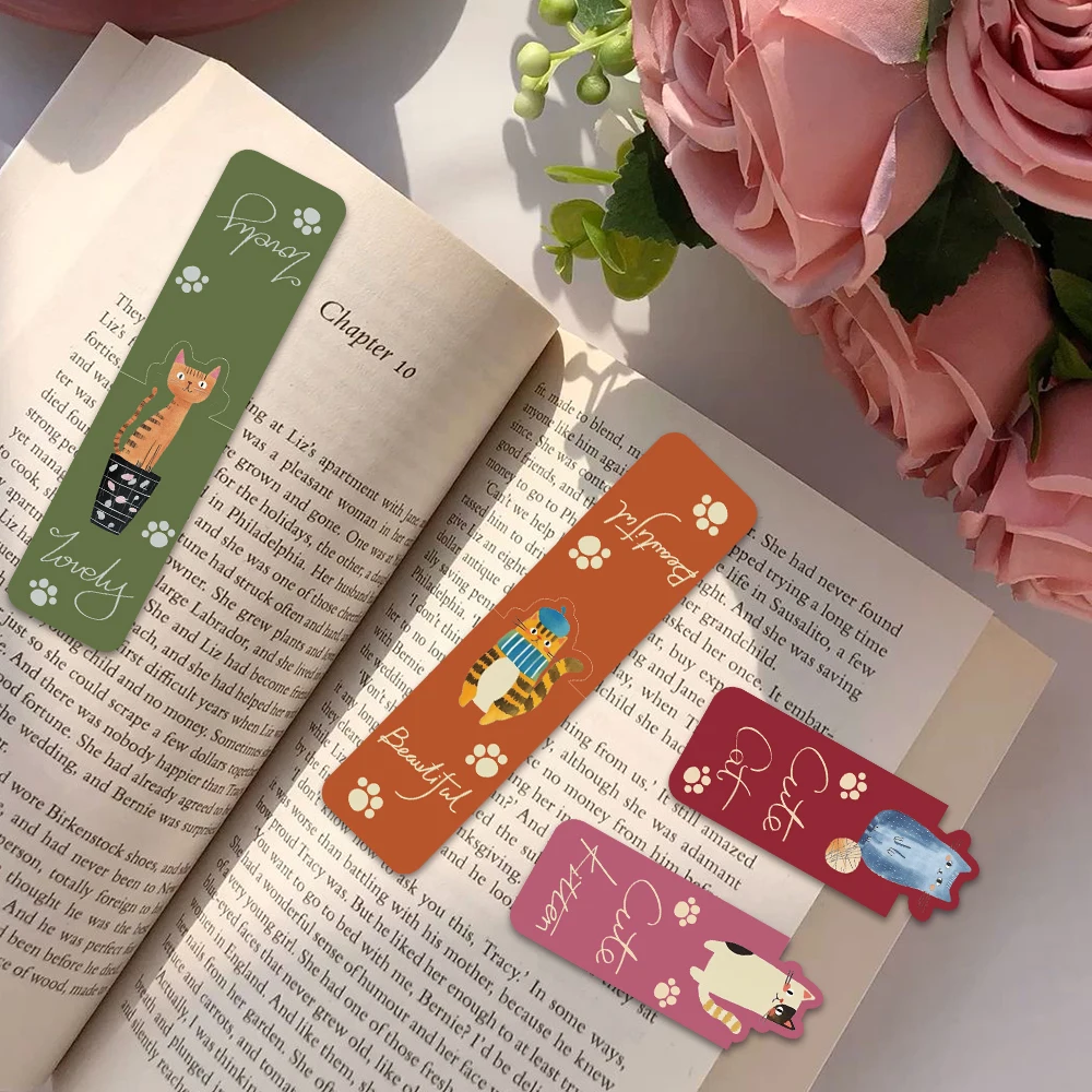 Cute Cat Magnetic Bookmarks Pets Cat Magnetic Page Clips Bookmark Students Teachers School Office Reading Stationery 4PCS
