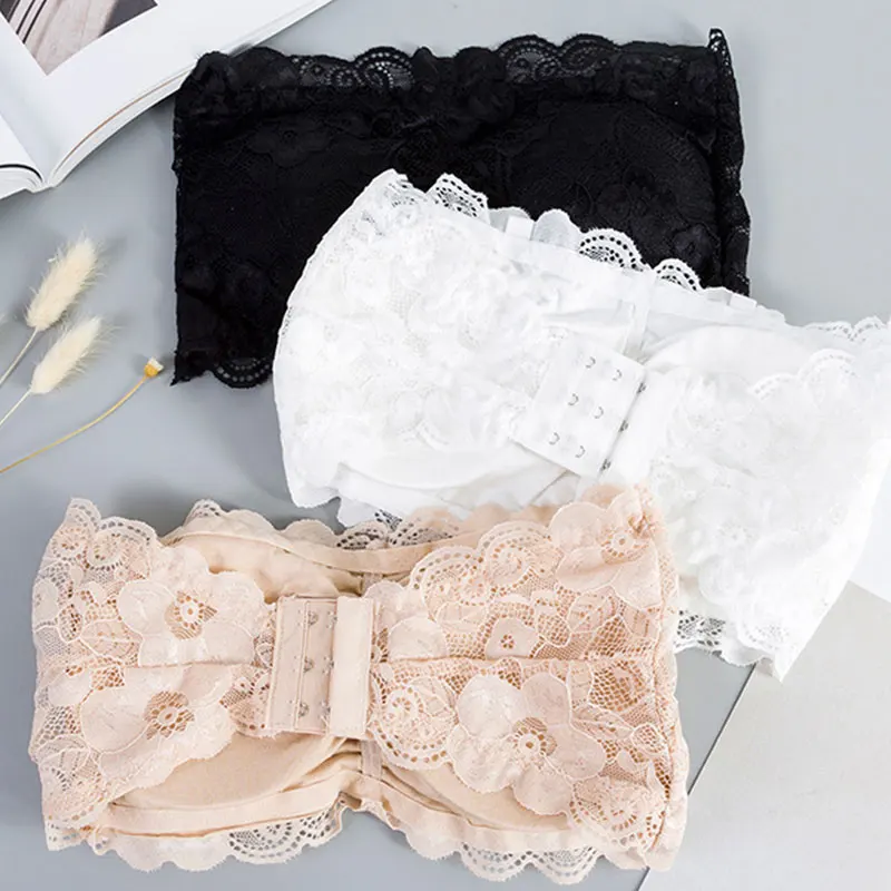 2021 Female Summer Crop Tank Top Women Fashion Deep V Lace Bras Embroidery Floral Tank Top Bra Wrapped Chest Camisole Padded Bra