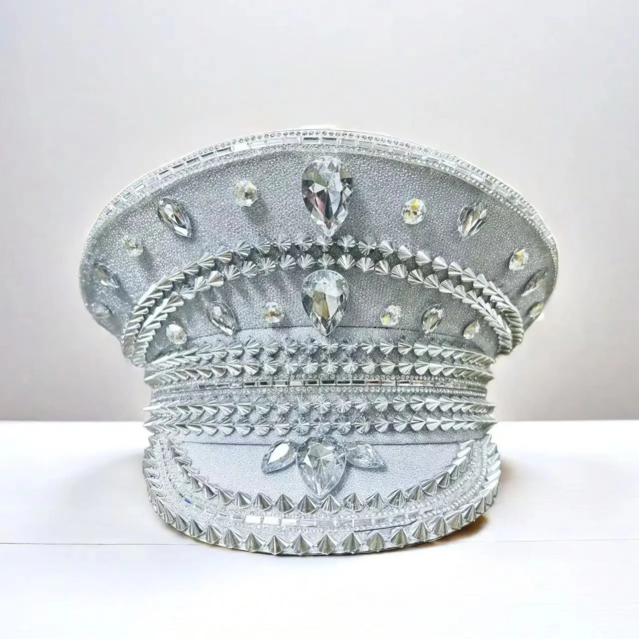 2025 Bling Captain Hat Rhinestone Captains Hat for Men Handmade Steampunk Burning Man Mardi Gras Hats Masquerade HongLuan