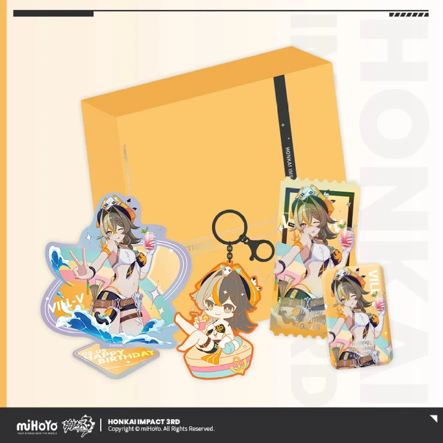 

Game Honkai Impact 3RD Cosplay 2023 VILL-V Swimwear Birthday Gift Box Anime Acrylic Stand Metal Badge PVC Pendant Laser Tickets