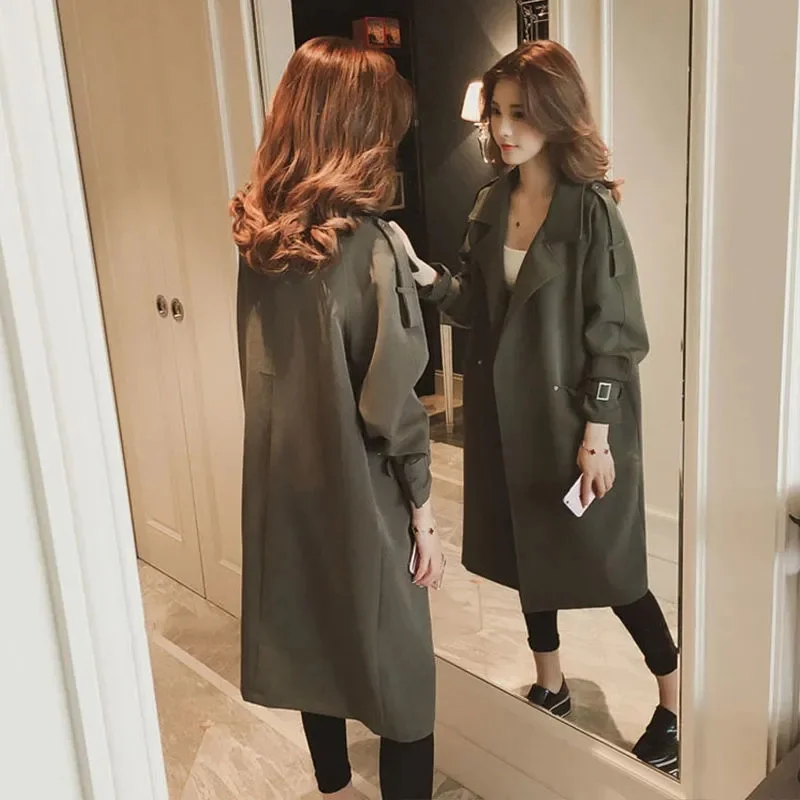 

2023 Windbreaker Women Spring And Autumn New Korean Temperament Joker Loose Black Long Thin Windbreaker Coat Women