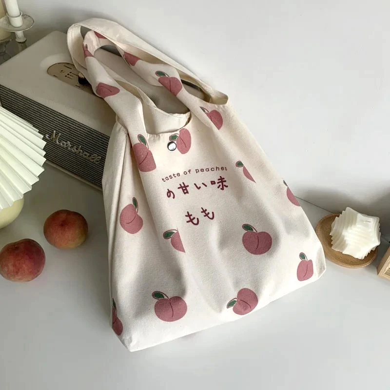 Strawberry Tote Bag Shopper Handbag School Girls Purses Japanese Women Peach Print Eco Shoulder Bags leather handbag women handbags