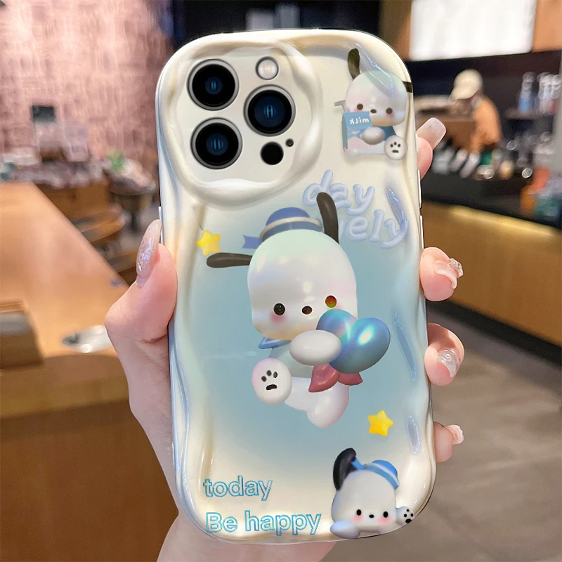 Sanrio-Funda de Hello Kitty Pochacco Wave para iPhone, 16, 15, 14 Pro Max, 13, 12 Mini, 11, XS, X, XR, 8, 7 Plus, SE, 2022, 2020