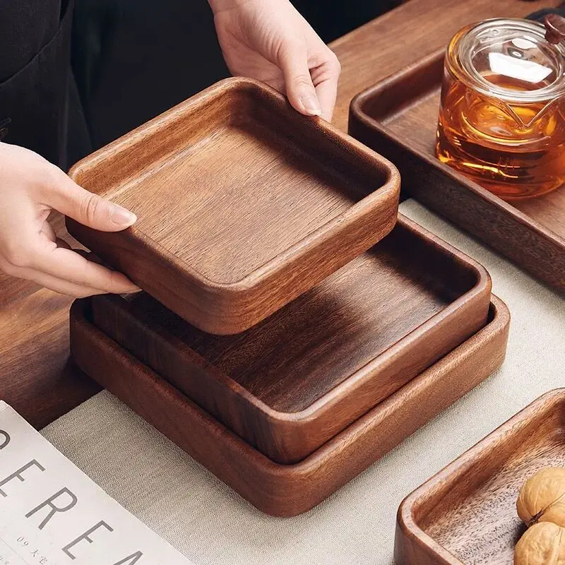 Stackable Wooden Tray Desktop Wood Storage Nut Box Creative Dessert Fruit Plate Creative Japanese tableware Home Decoration 4