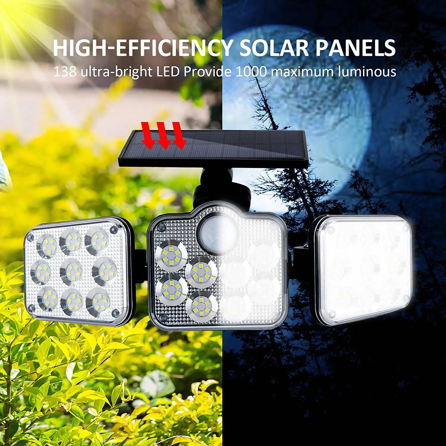 2 Pack Solar Lights Outdoor Solar Wall Light Motion Sensor Adjustable Lamp 138 LED Garage Wall Light with Remote