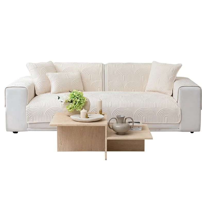 New Sofa Cushion Plush Cushion Solid Color Plush Embroidery Sofa Cushion Non-slip Sofa Cover Cloth Back Cover 3