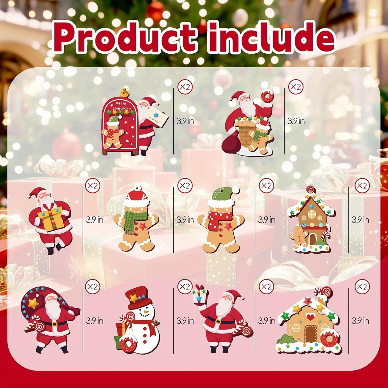 10Pcs Christmas Wooden Pendants Santa Claus Xmas Tree Hanging Ornaments Home Party Christmas Decor New Year Gifts