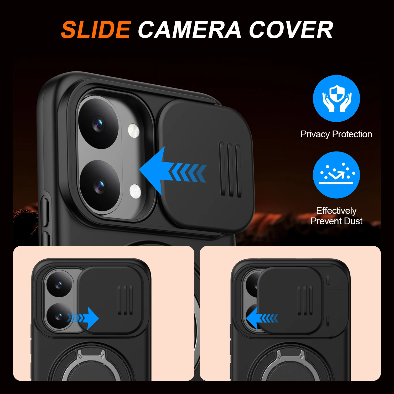 Slide Camera Protection Shockproof Magnetic Back Cover with Upright Kickstand